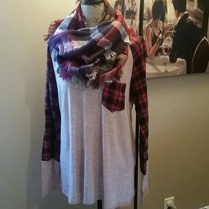 Plaid and tan tunic